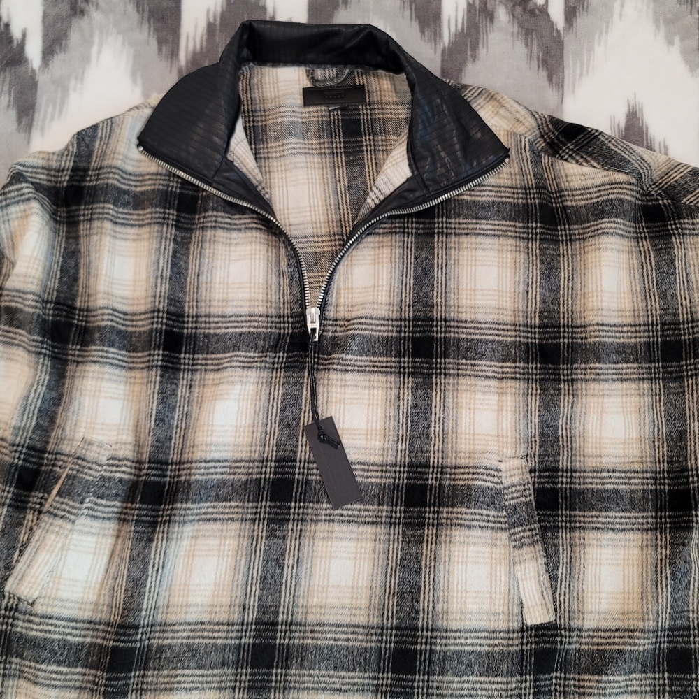 Blanknyc Cream Black Plaid Poncho With Pockets One Size